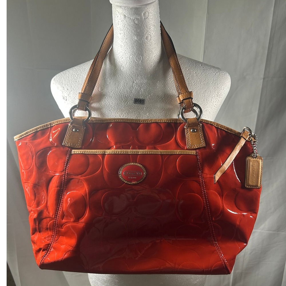 Coach Orange Patent Leather Signature C Bag #81 - Picture 2 of 12